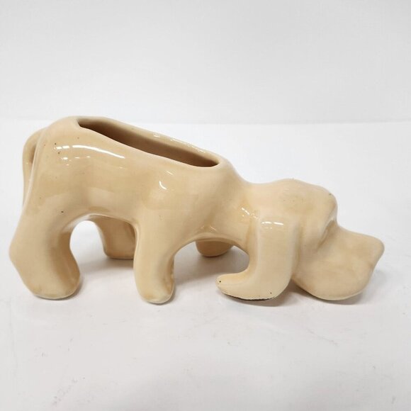 Vintage USA Pottery Ceramic Hound Dog Flower Pot Planter Pastel Cream Decor MCM - Picture 2 of 9